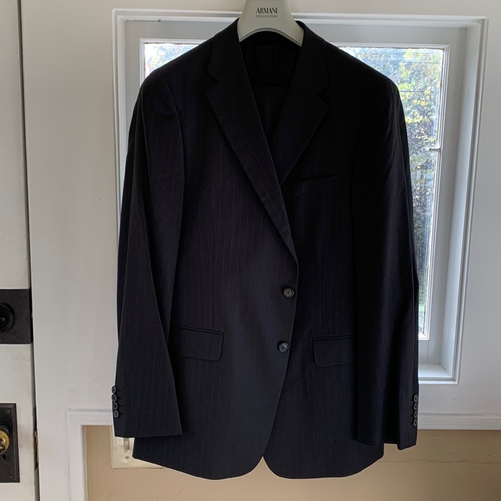 Navy and Brown Striped Prada Suit